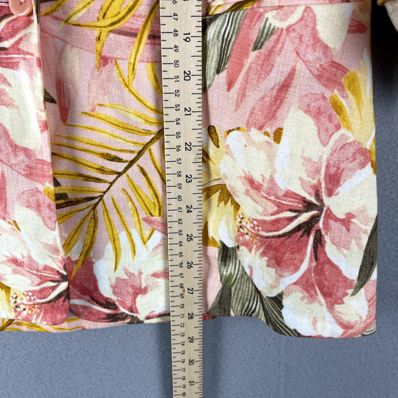 Joie Kishina Linen Blazer Womens 4 Pink Floral Tropical Hawaiian Career Office - Picture 8 of 14